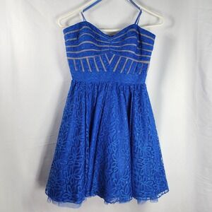 Cache Blue Lace Sweetheart Sleeveless Fit Flare Mini Dress sz 2‎ Prom Event Glam